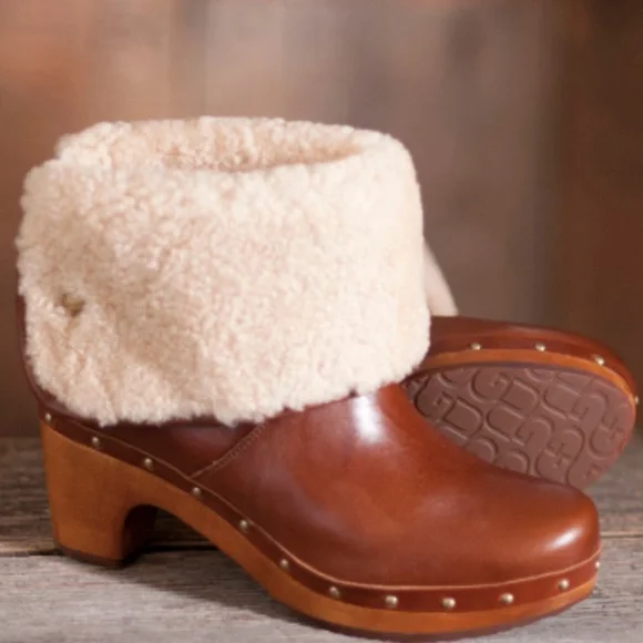 UGG Women's Chestnut Brown Lynnea Leather Boots Size 8 - Picture 1 of 13